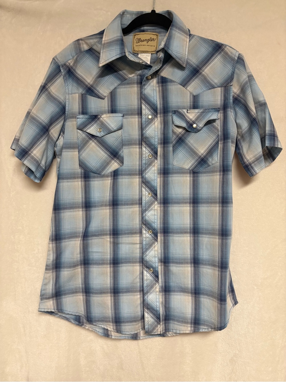 Wrangler Light Blue Plaid Short Sleeve Western Shirt
